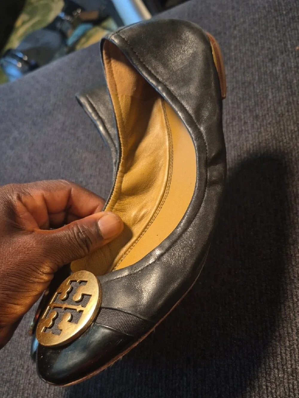 Tory Burch Black Leather & Patent Logo Cap-Toe Flats